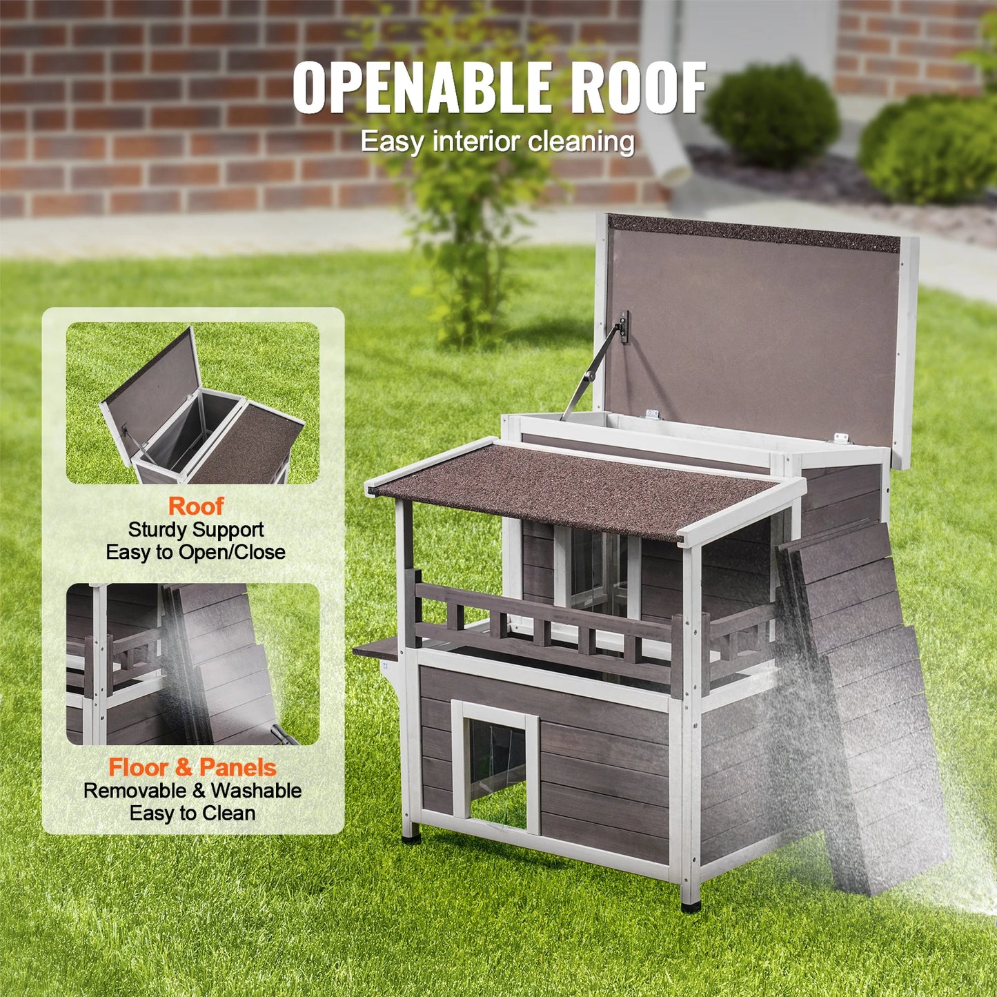 SucceBuy Outdoor Cat House Weatherproof Two Story Shelter
