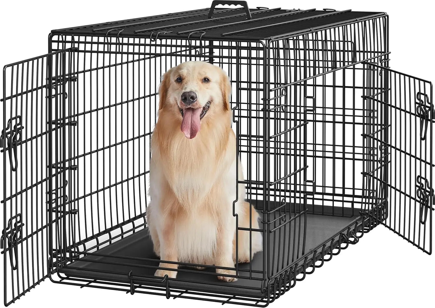 Double Door Collapsible Metal Dog Crate With Divider For Large Dogs