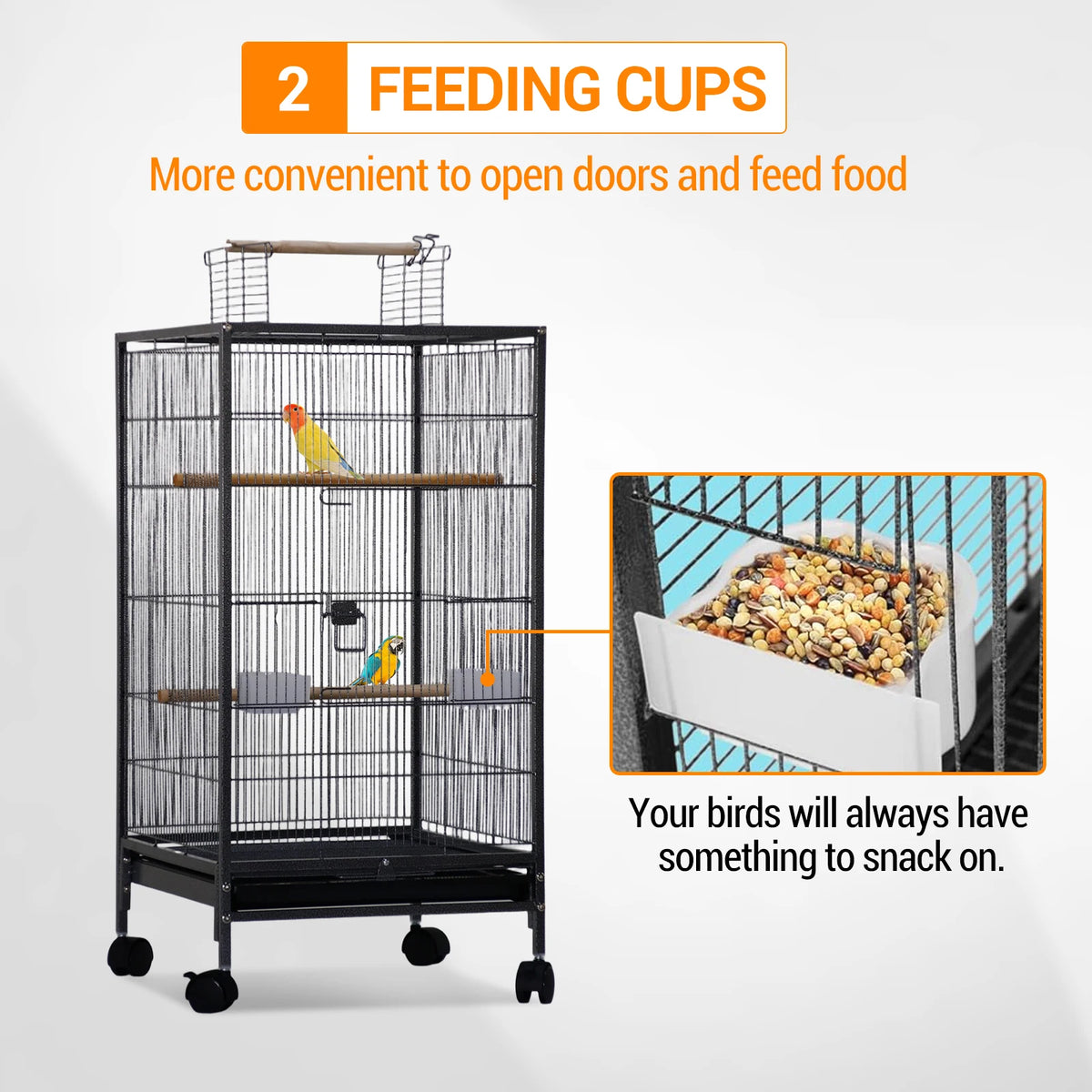 Open Top Double Parrot Cage With Rolling Storage Stand