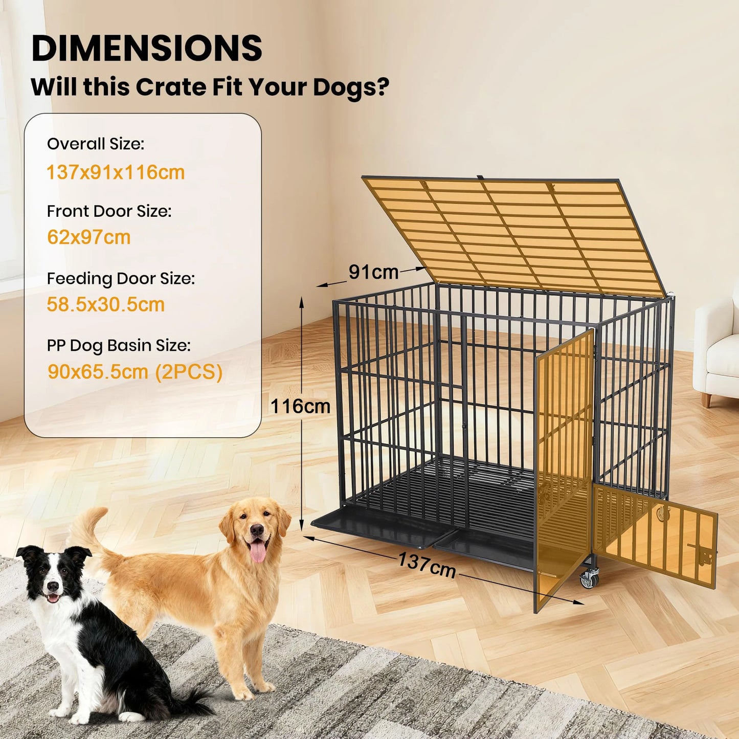 HiMISS Heavy Duty Escape-Proof Metal Dog Crate With Three Doors