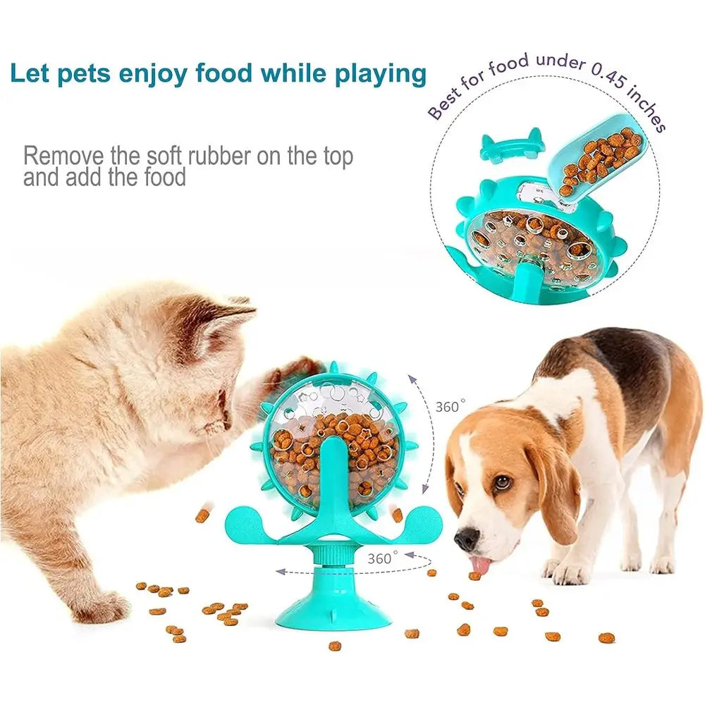 Interactive Cat Treat Dispenser Toy With 360 Degree Windmill Rotation