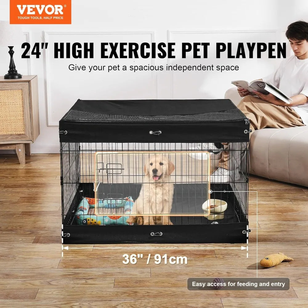 Dog Playpen 4 Panels Foldable Metal Exercise Pen With Door