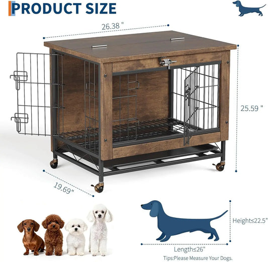 TWISTER.CK Dog Crate Furniture Indoor Wooden Kennel With Wheels