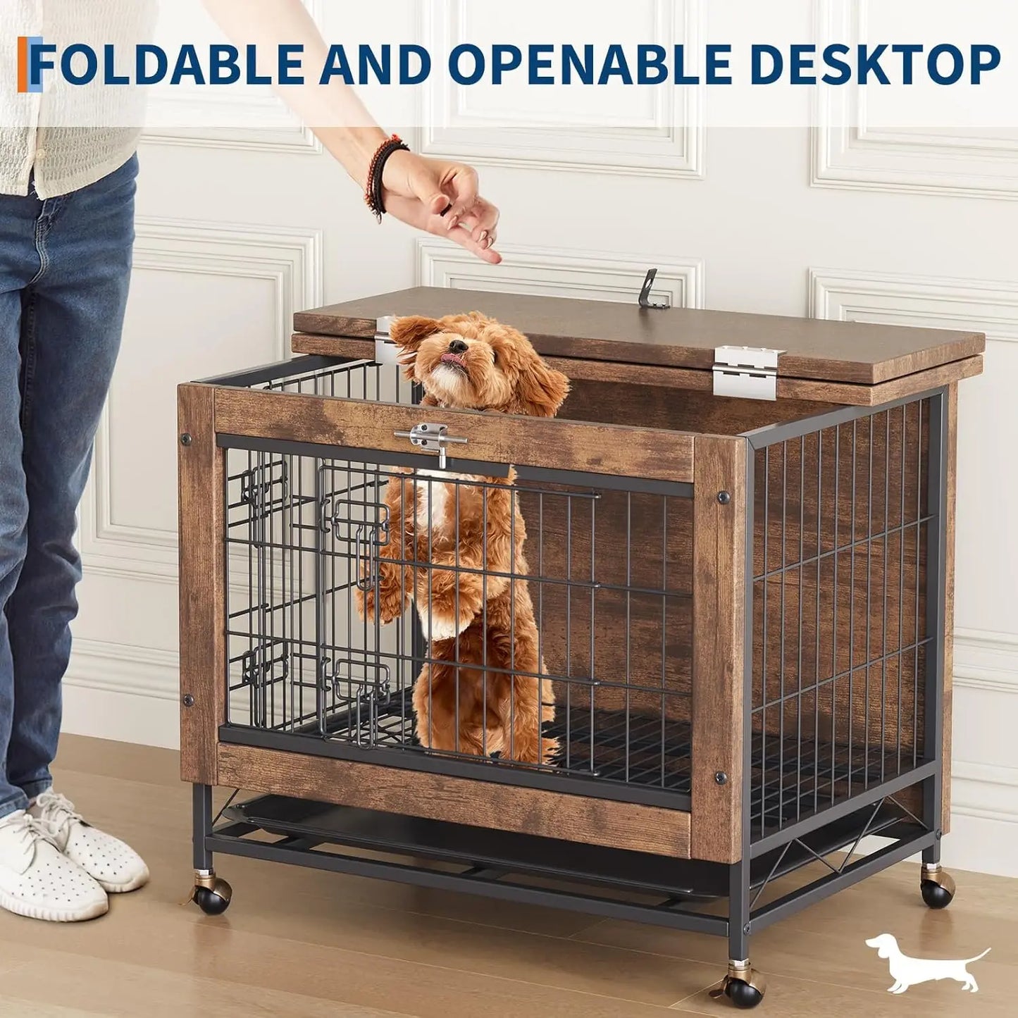 TWISTER.CK Dog Crate Furniture Indoor Wooden Kennel With Wheels