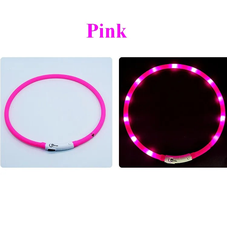 Silicone LED Dog Collar Rechargeable With 3 Modes Night Safety