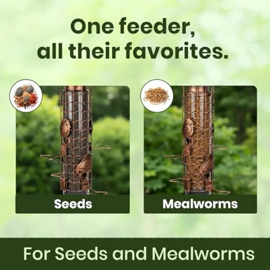 Squirrel Proof Bird Feeder Outdoor Hanging Tube Mealworms And Seeds