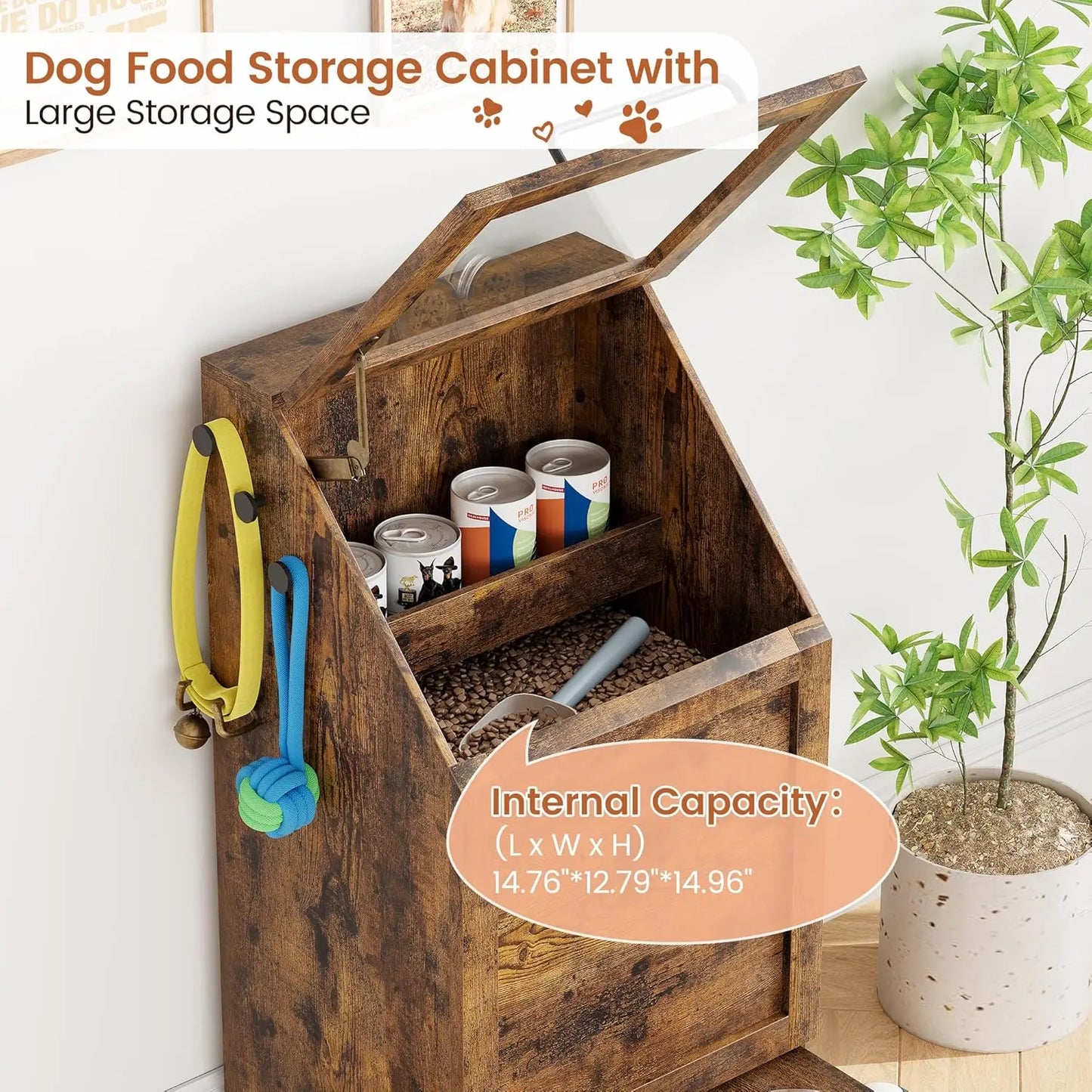 HiMISS Dog Feeding Station With Elevated Bowls And Storage Cabinet