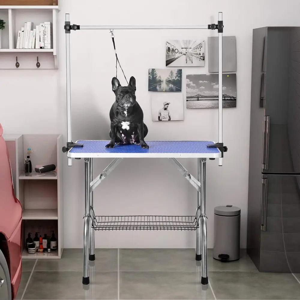 Heavy Duty Folding Dog Grooming Table With Adjustable Arm And Storage
