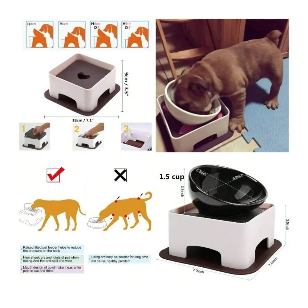 Universal Wide Mouth Tilted Dog Feeding Bowl With Anti Skid