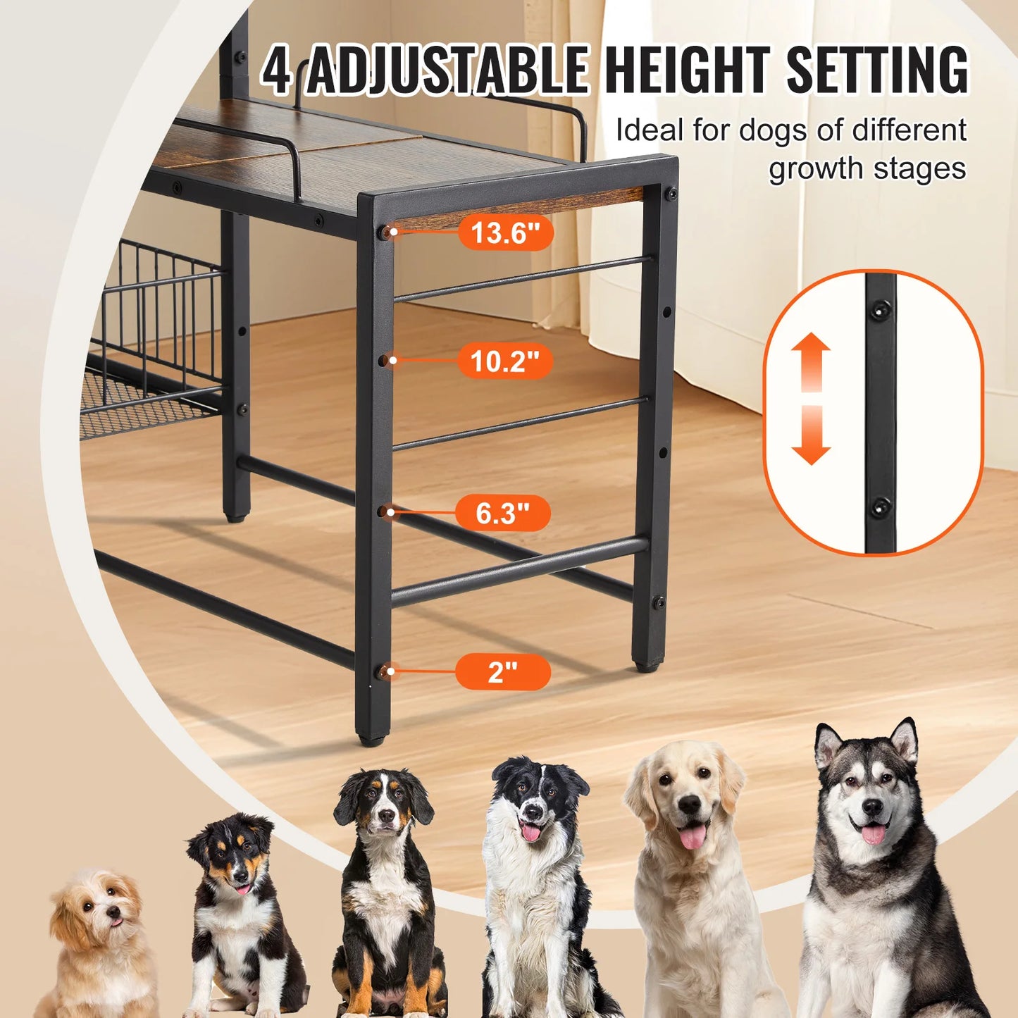 VEVOR Elevated Pet Feeding Station With Storage Bowls