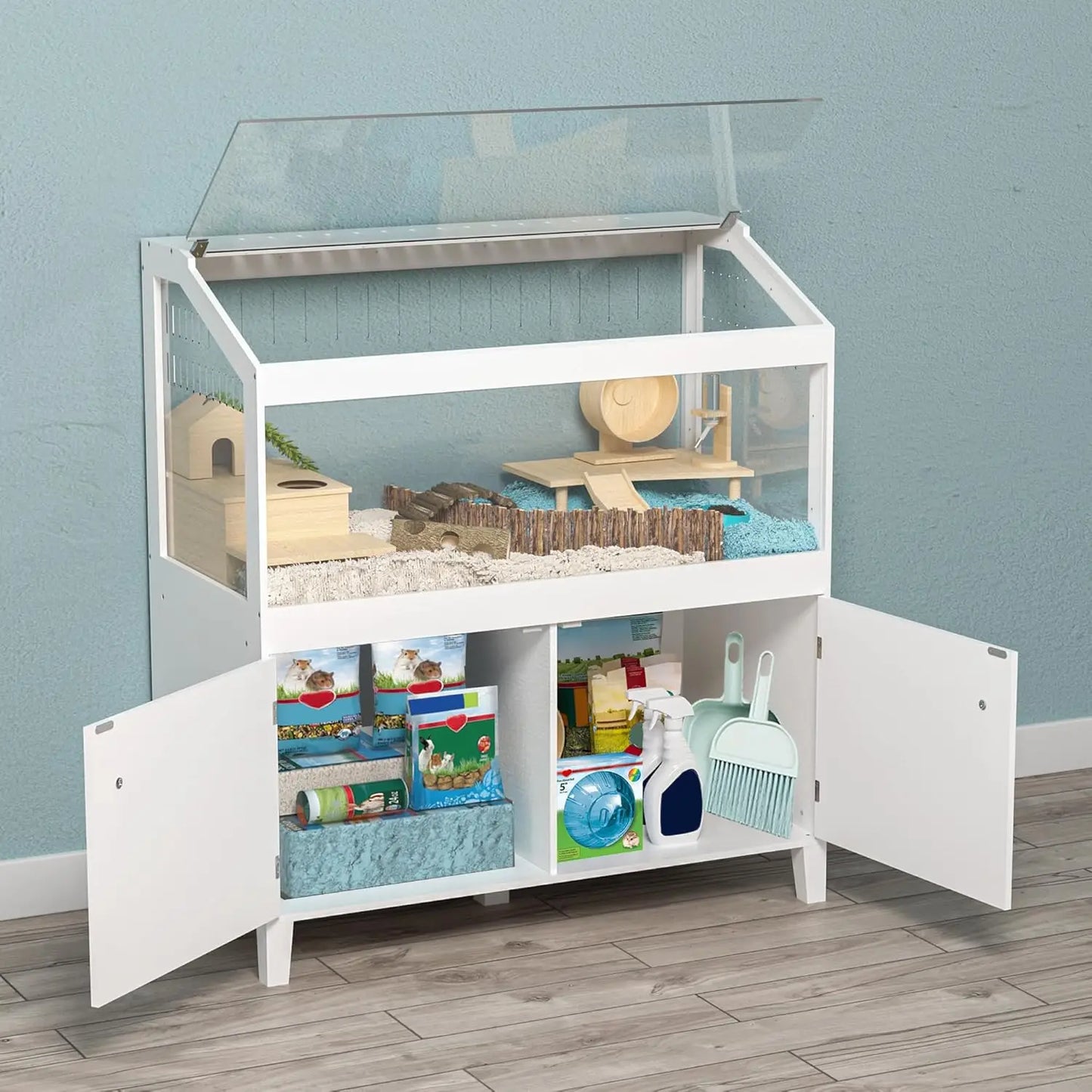 Hamster Cage With Storage Cabinet And Acrylic Viewing Panels