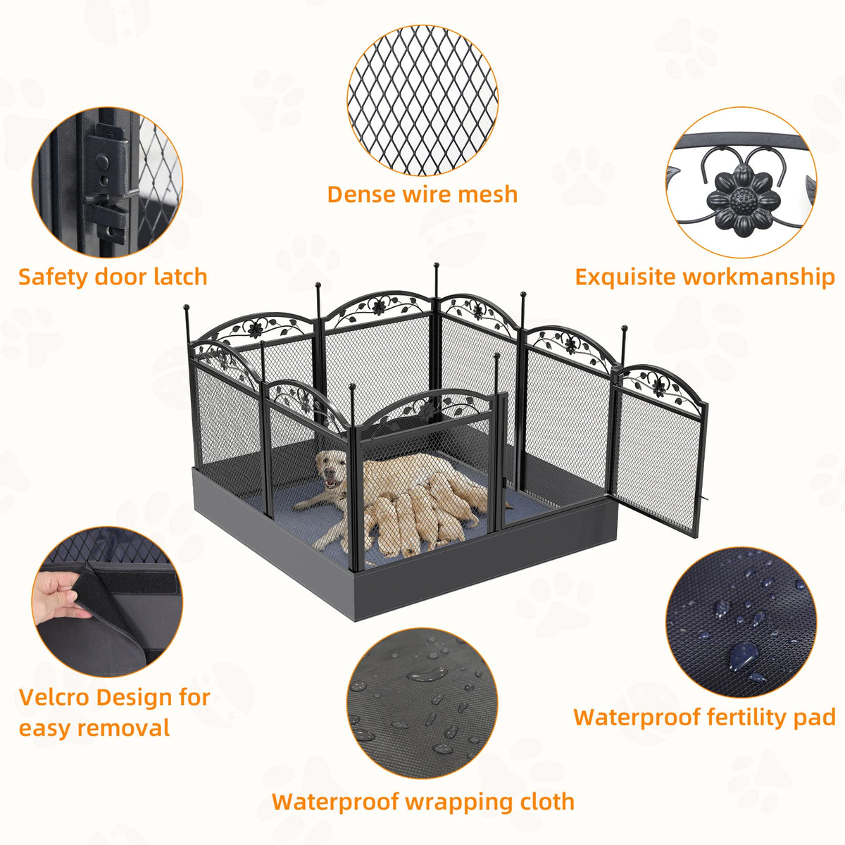 Bingopaw Foldable Metal Dog Playpen Exercise Fence With Gate