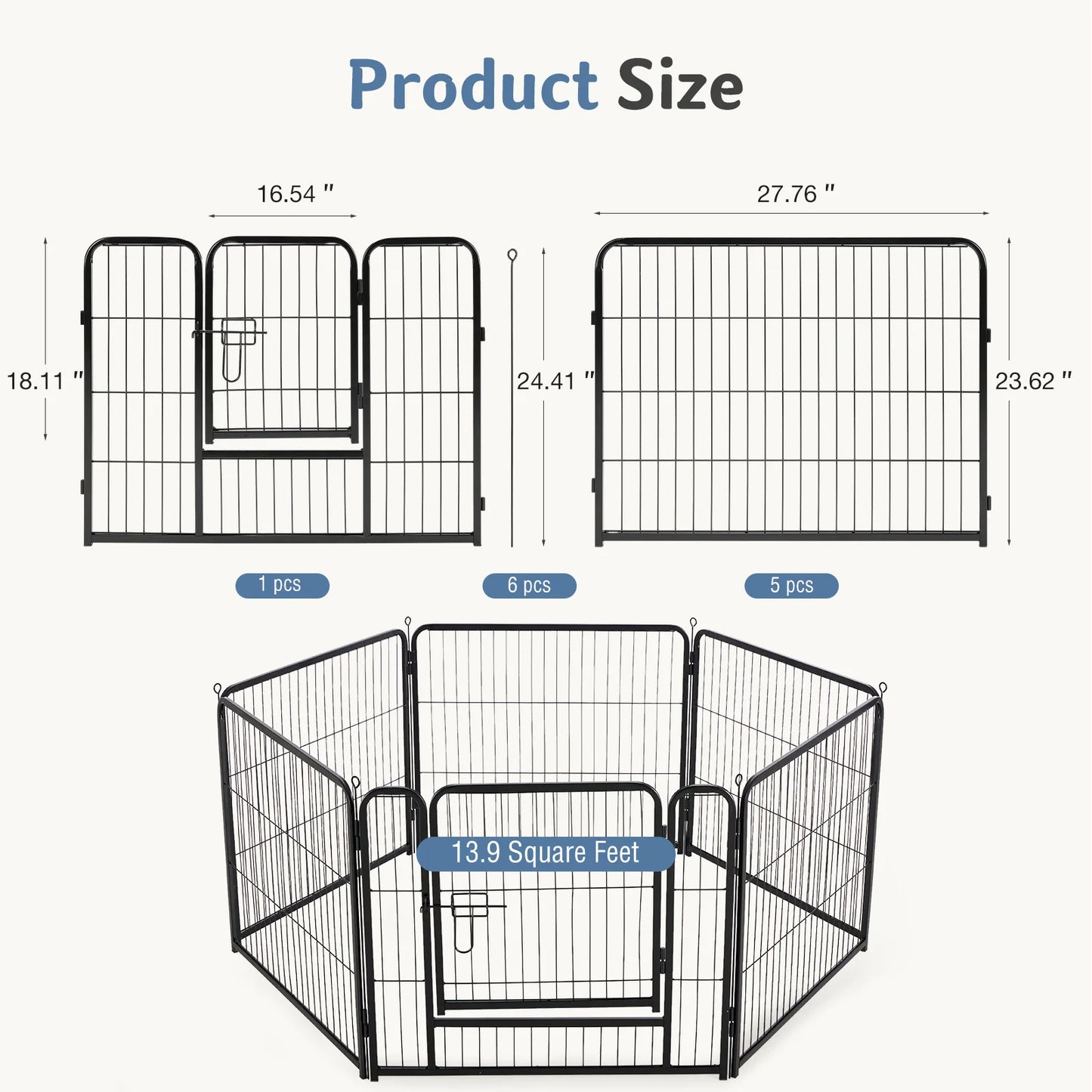 JHK Foldable Metal Dog Playpen 6 Panel Pet Fence Outdoor