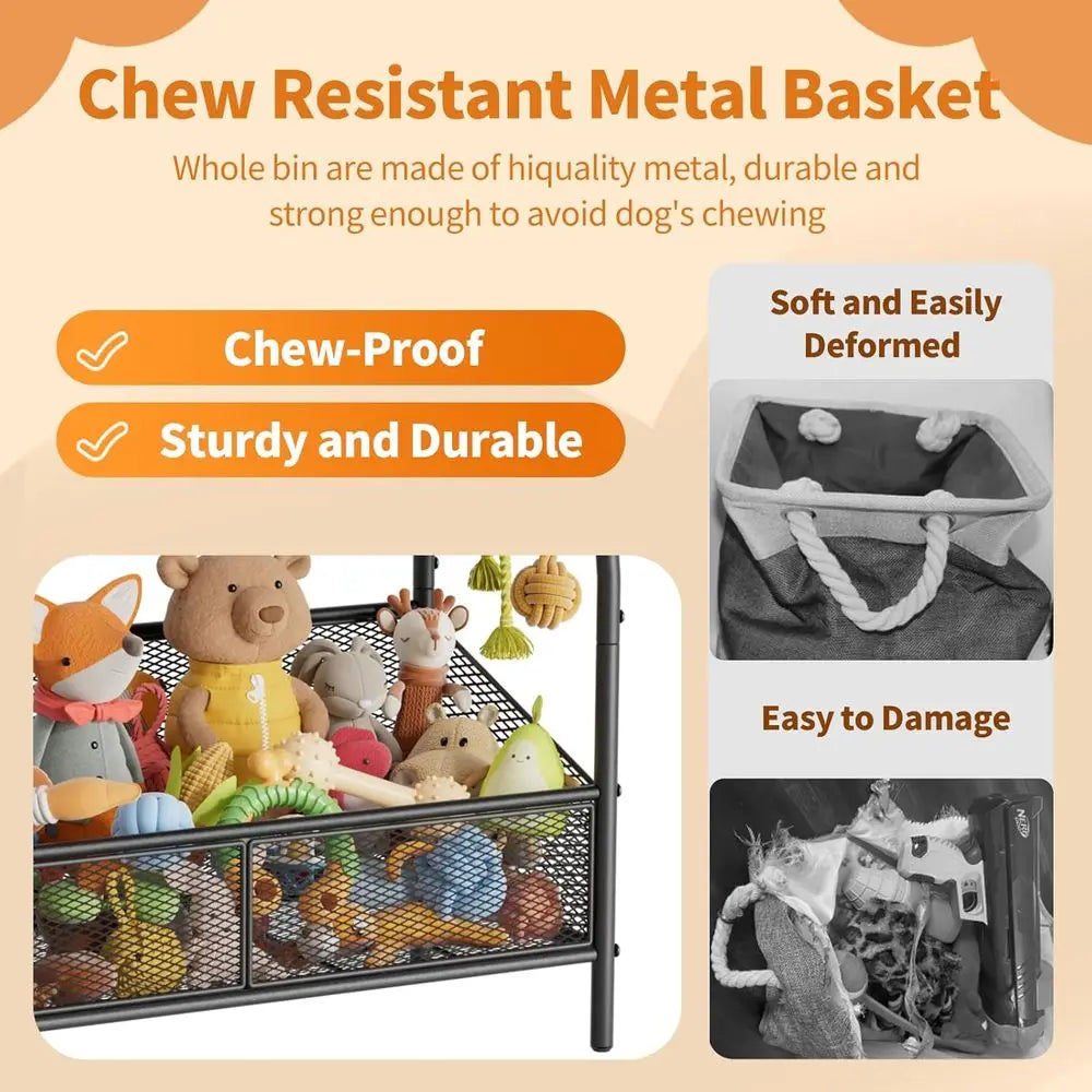 Large Dog Toy Storage Bin With Chew Resistant Organizer