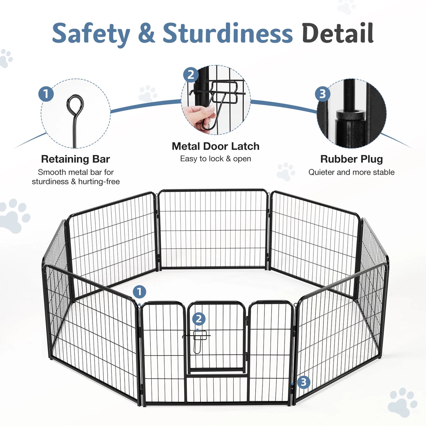 JHK Metal Dog Playpen 8 Panels Foldable Exercise Fence