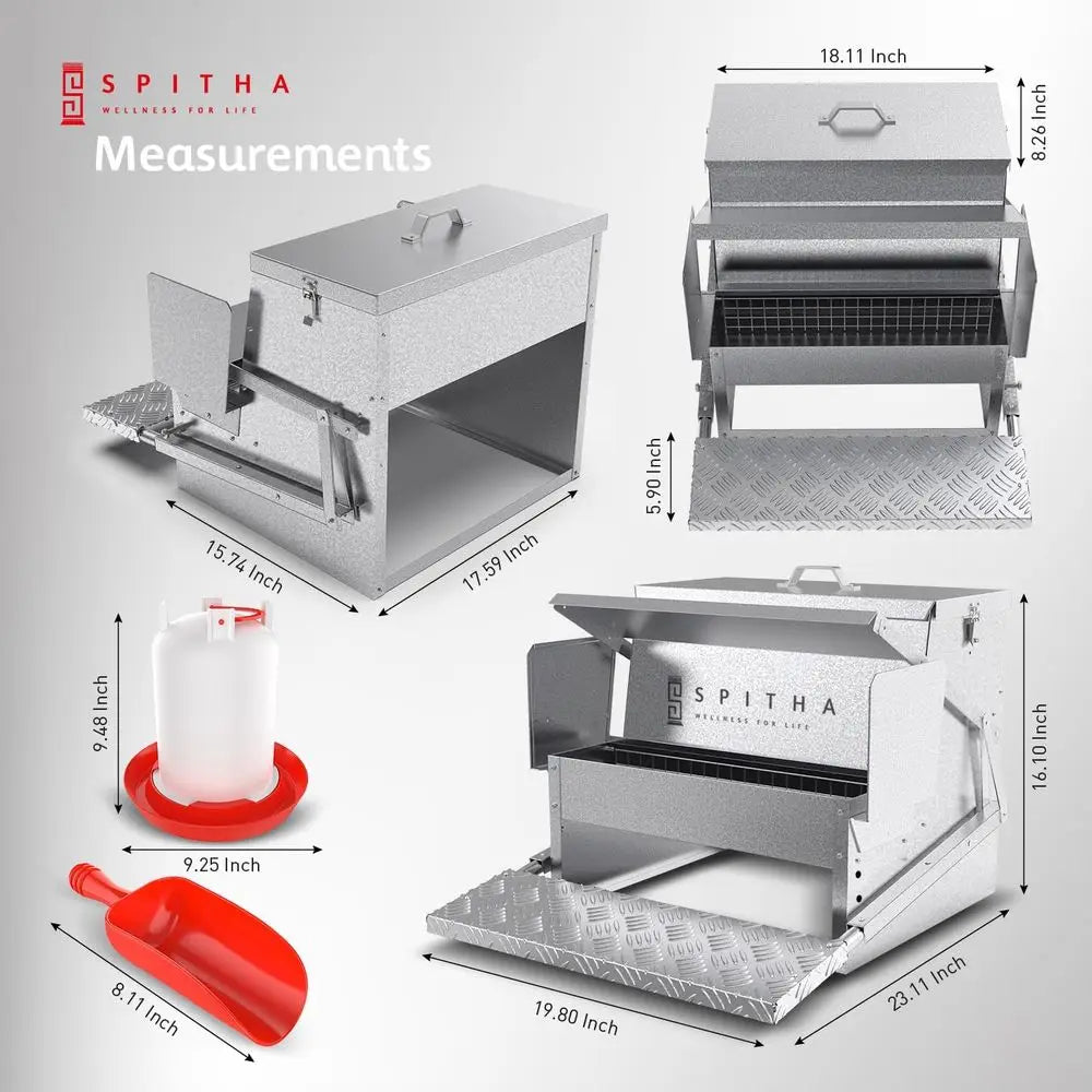 Automatic Chicken Coop Feeder No Waste Steel Poultry Feeder Weatherproof