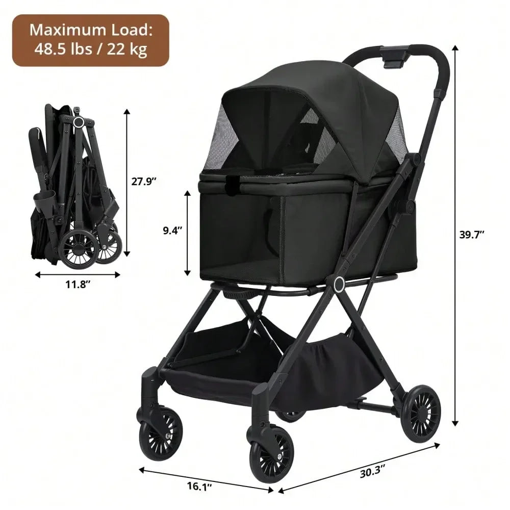 XMSJ Pet Stroller Foldable 4-Wheel Travel Carrier For Pets