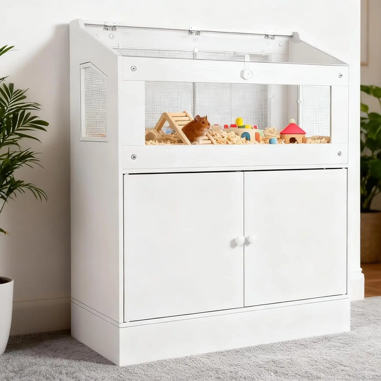 HiMISS Hamster Cage With Storage Cabinet And Easy View Acrylic Panels