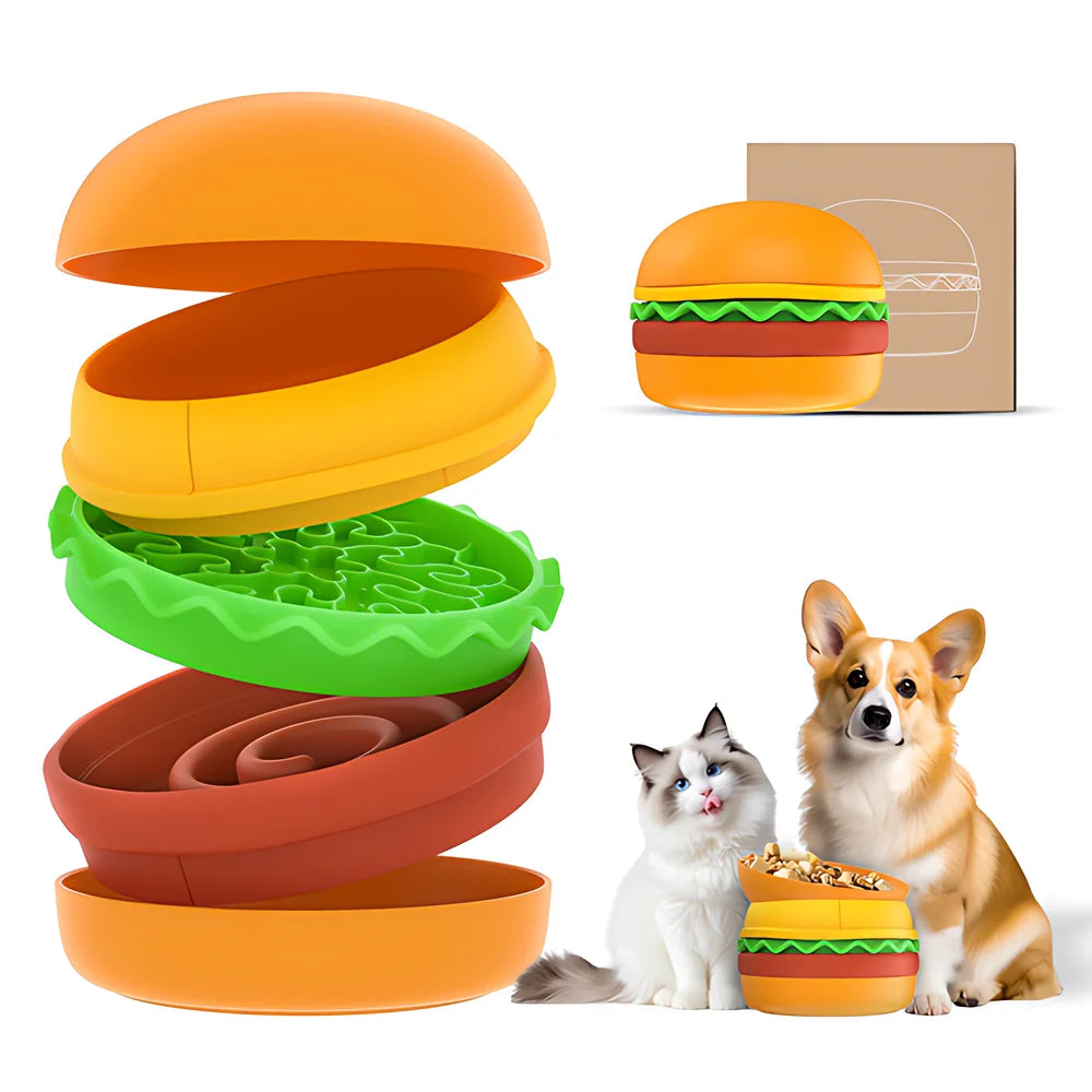 5-in-1 Burger Pet Bowls Set With Tilted, Elevated, Slow Feeder