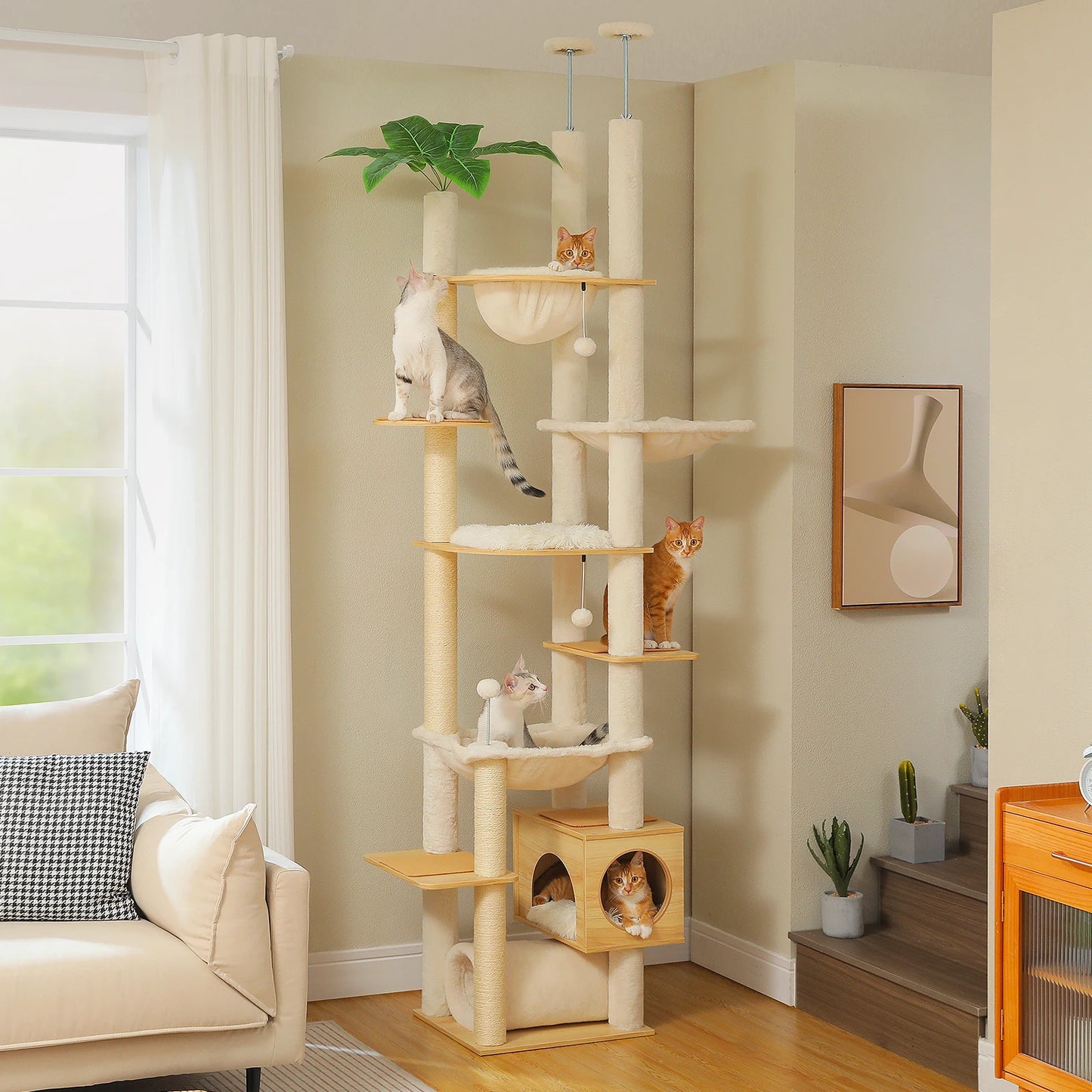PAWZ Road Height Adjustable Wooden Cat Tree With Hammock Posts