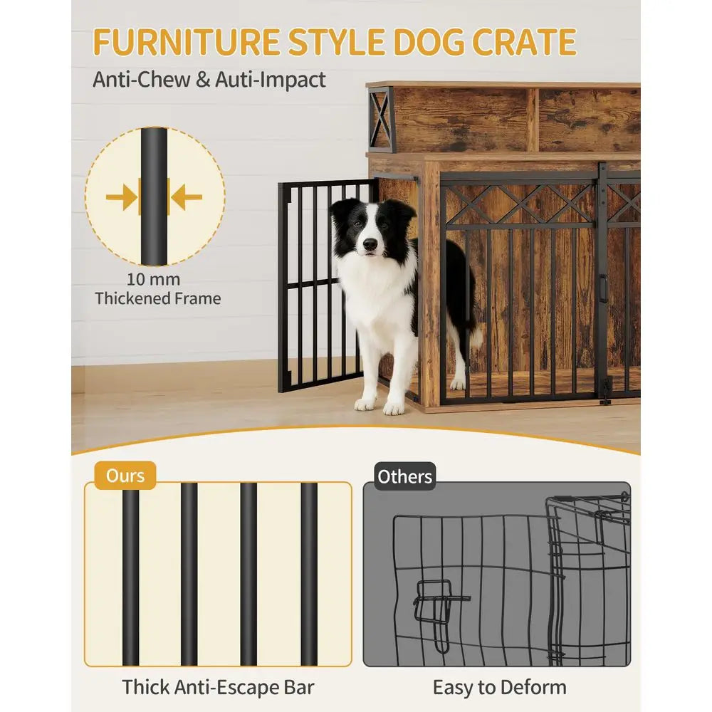 Large Wooden Dog Crate With Storage And 3 Doors End Table