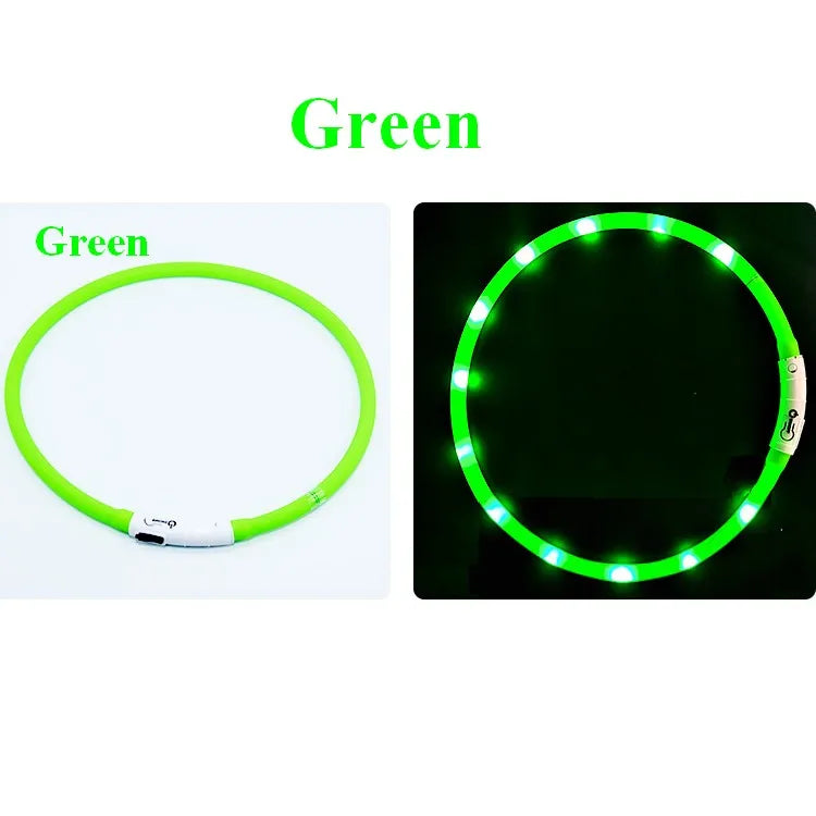 Silicone LED Dog Collar Rechargeable With 3 Modes Night Safety