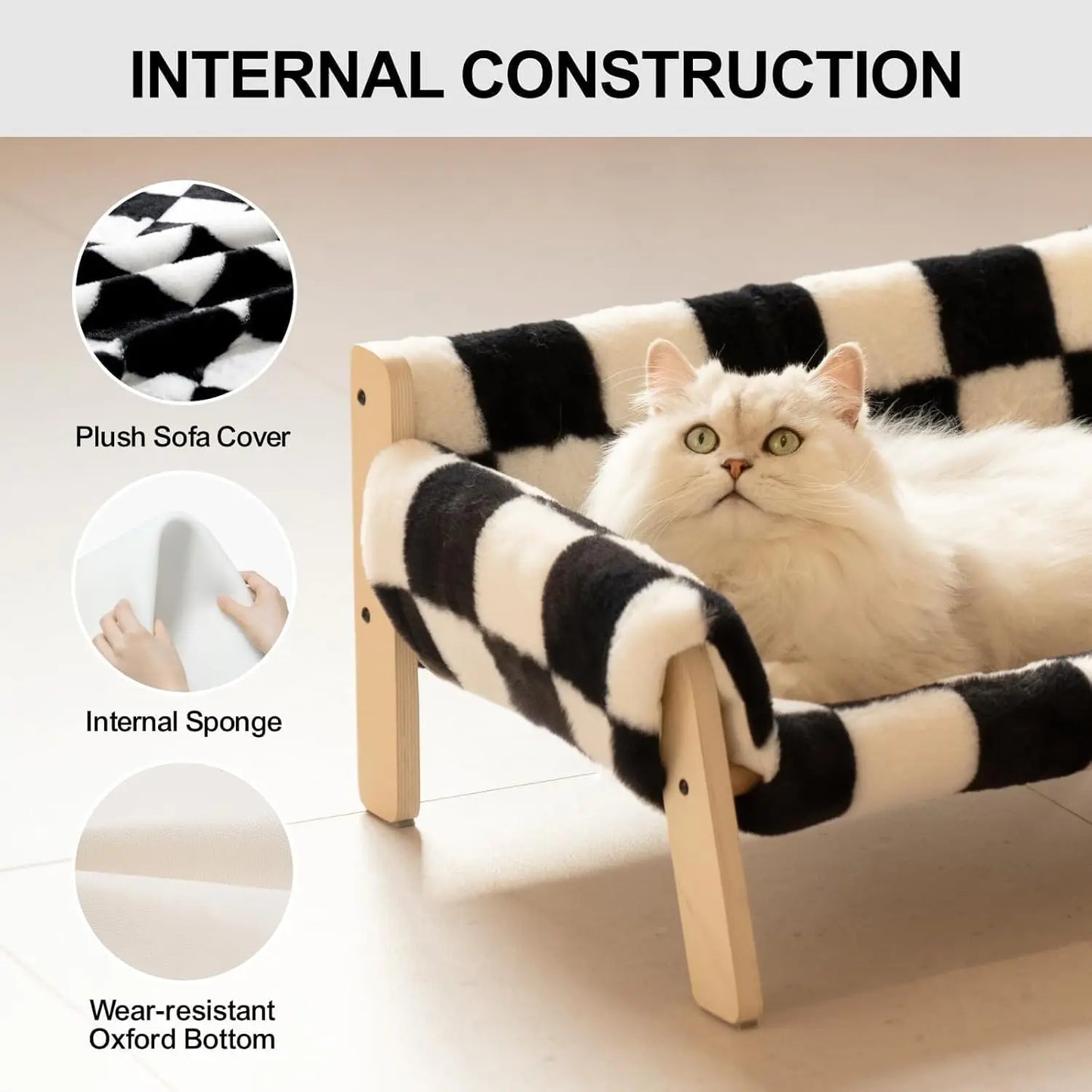 MEWOOFUN Cat Couch Bed Wooden Indoor Elevated Pet Sofa