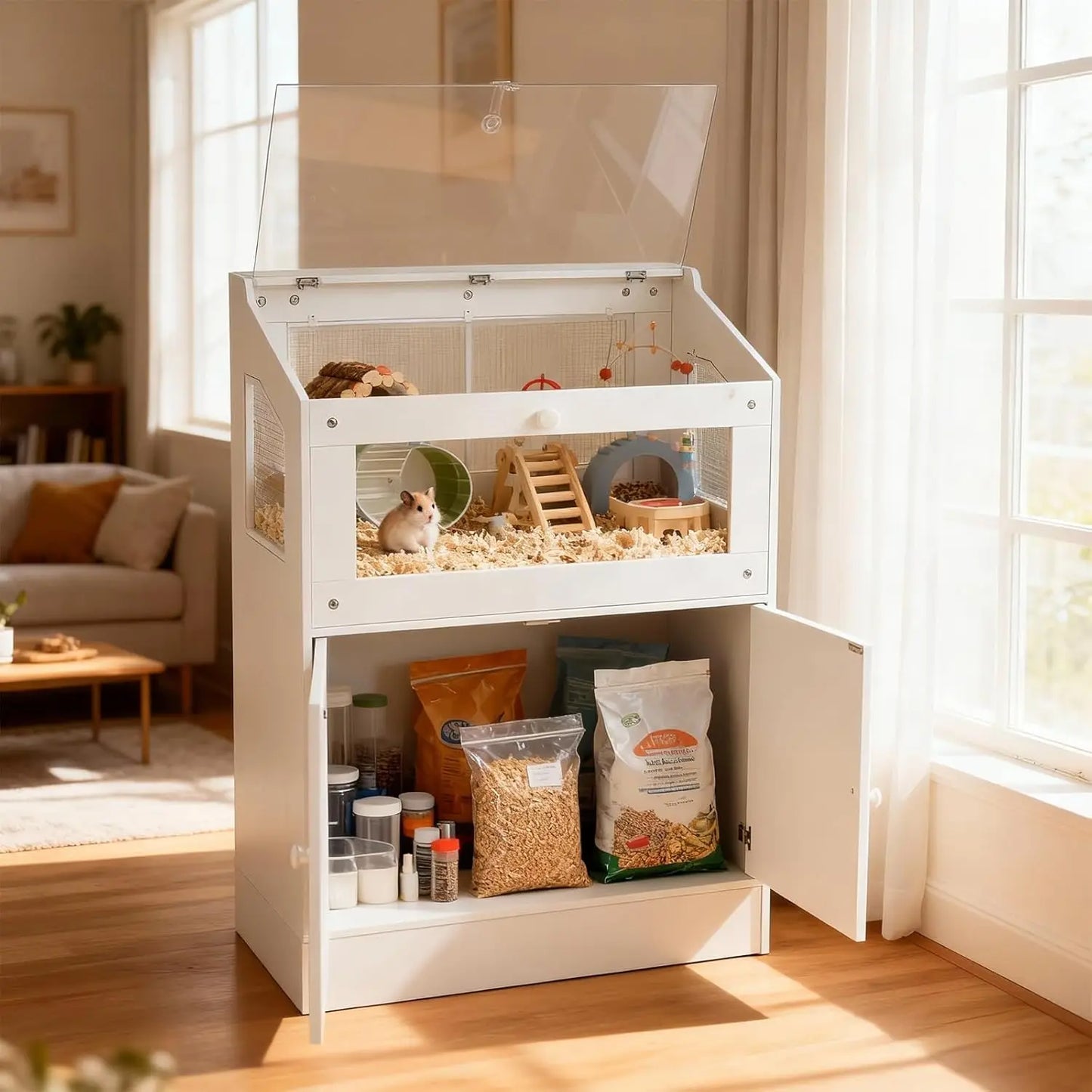 HiMISS Acrylic Animal Cage With Storage Cabinet Habitat