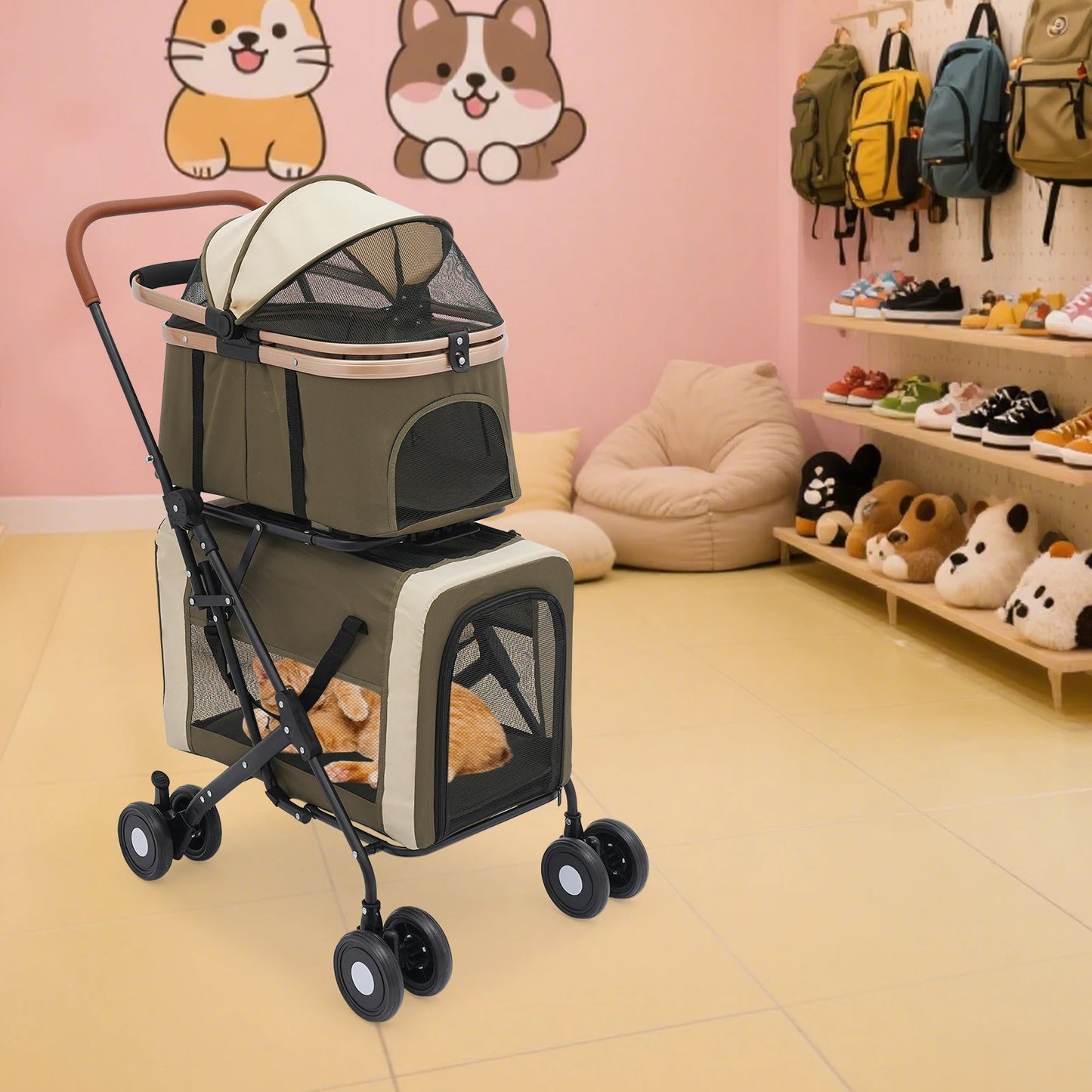 Bymaocar Foldable Pet Stroller For Travel With Sunshade Cushions