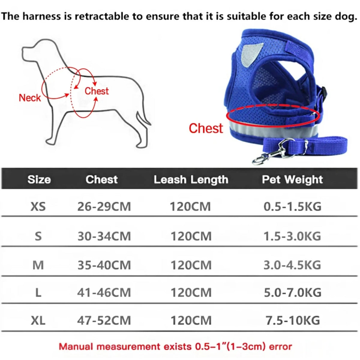 Reflective Adjustable Dog Cat Vest Harness With Leash