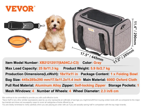 Breathable Pet Carrier Backpack With Telescopic Handle For Travel