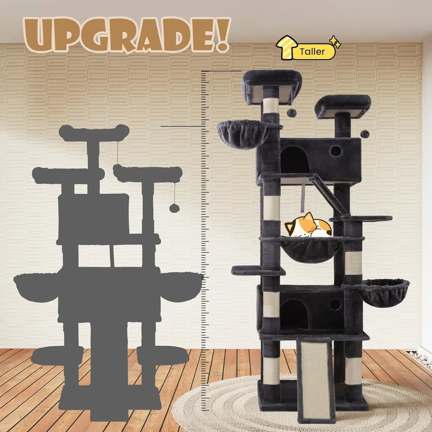 Three-Tier Cat Tree Tower With Hammock And Sisal Scratching Posts