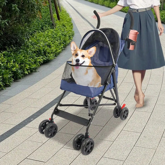 XMSJ Foldable Pet Travel Stroller With Four Wheels