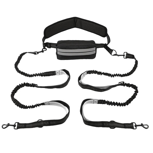 Hands Free Dog Leash With Reflective Tape Waist Bag Retractable