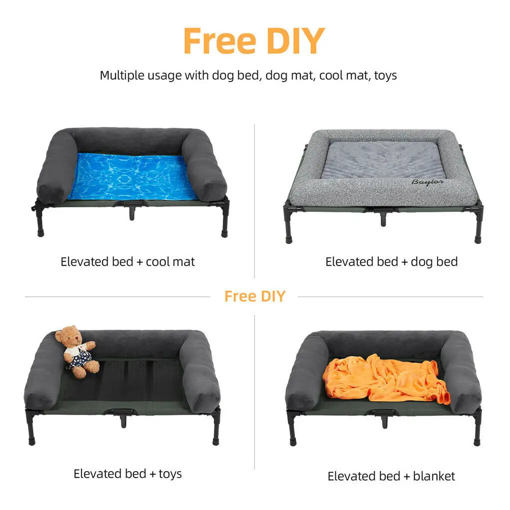 BINGOPAW Indoor Outdoor Elevated Pet Bed With Detachable Bolster