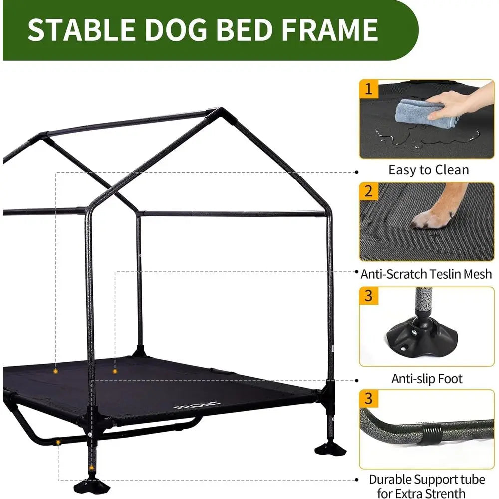 Dog House Outdoor Indoor Elevated Bed Cot With Mesh Windows