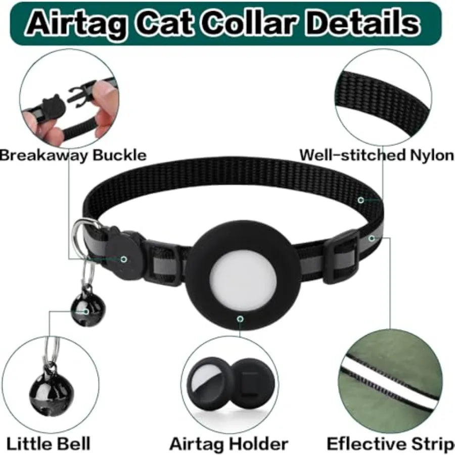 AirTag Cat Collar Breakaway Reflective Kitten Collar With Bell Holder