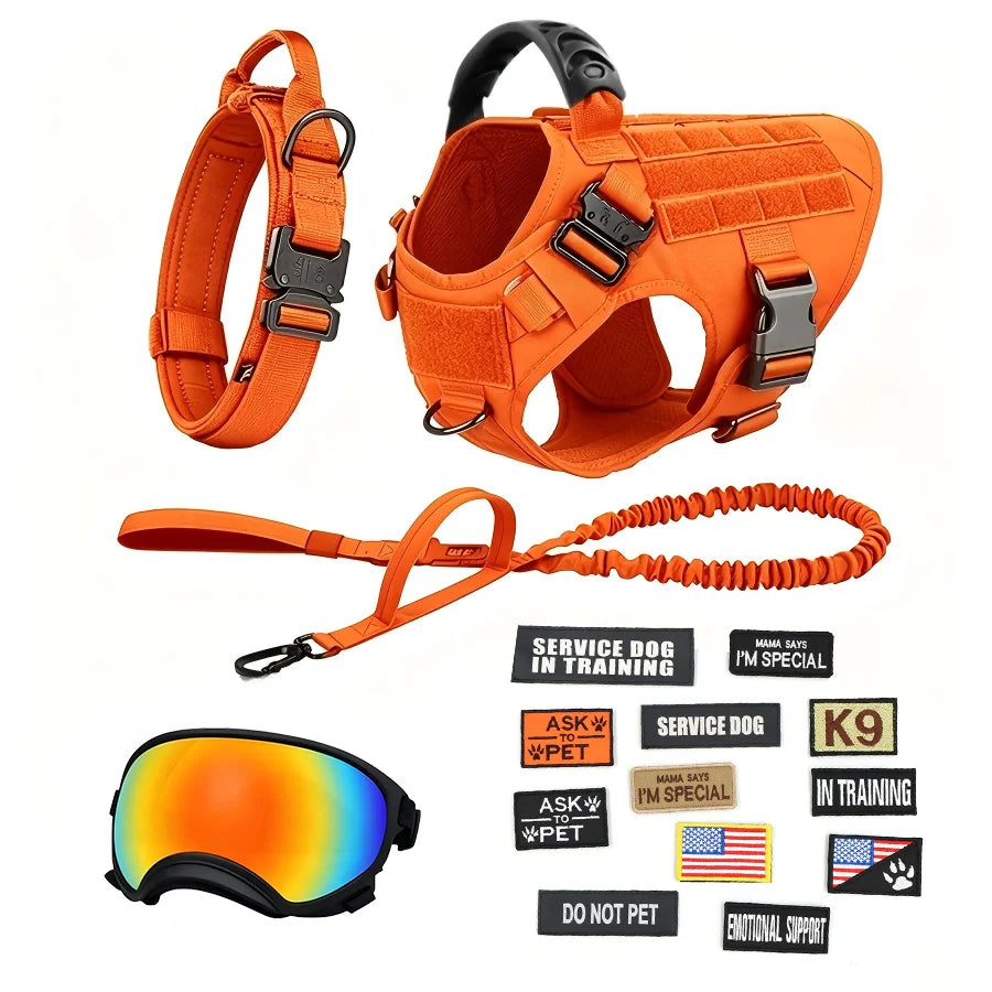 Tactical Dog Harness Vest With Leash And Velcro Patches Sunglasses