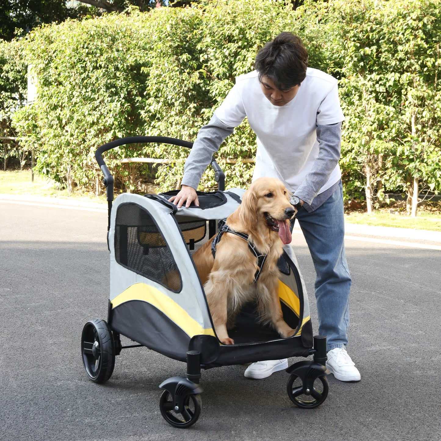 Dog Stroller Four Wheel Pet Wagon Foldable Travel Carrier Load 55kg