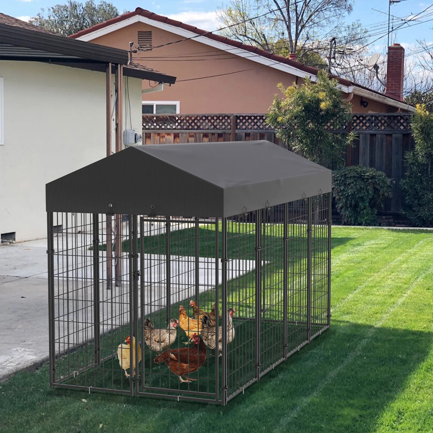 BINGOPAW Outdoor Large Dog Kennel With Welded Wire Runs And Waterproof Canopy