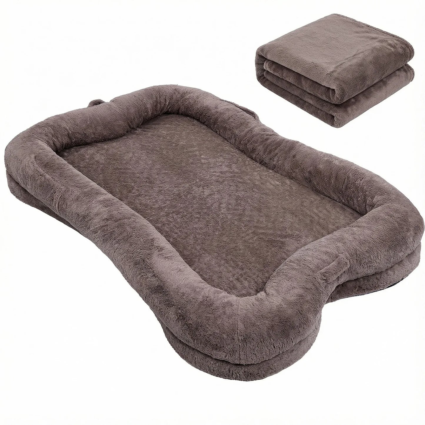 Plush Dog Bed Non Slip Washable With Blanket And Pocket