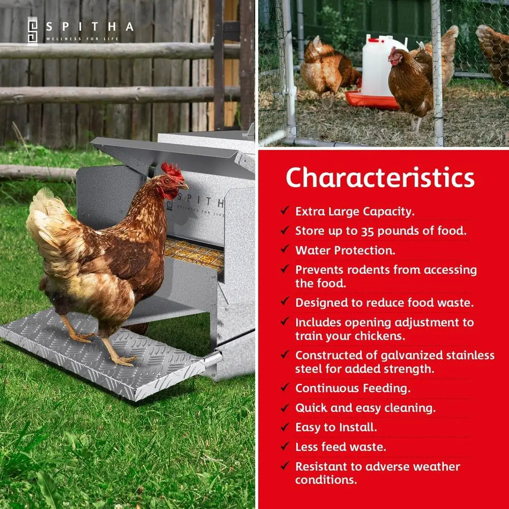 Automatic Chicken Coop Feeder No Waste Steel Poultry Feeder Weatherproof