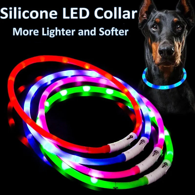 Silicone LED Dog Collar Rechargeable With 3 Modes Night Safety