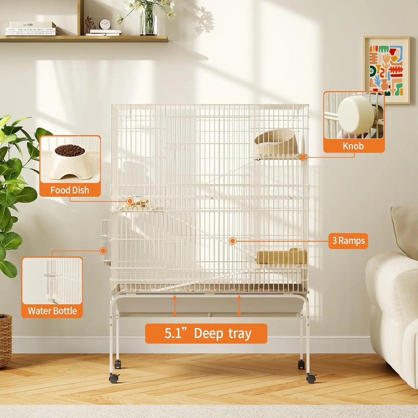 HiMISS 4-Tier Metal Small Animal Cage With Wheels And Ramps