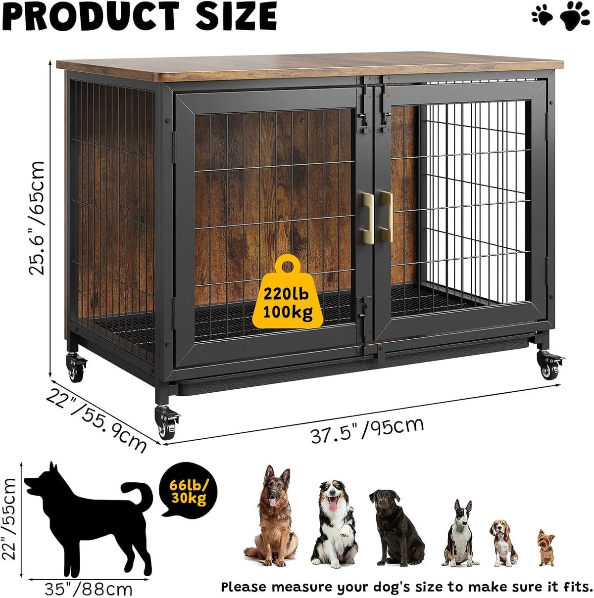 HiMISS Wooden Dog Crate End Table With Durable Steel Frame