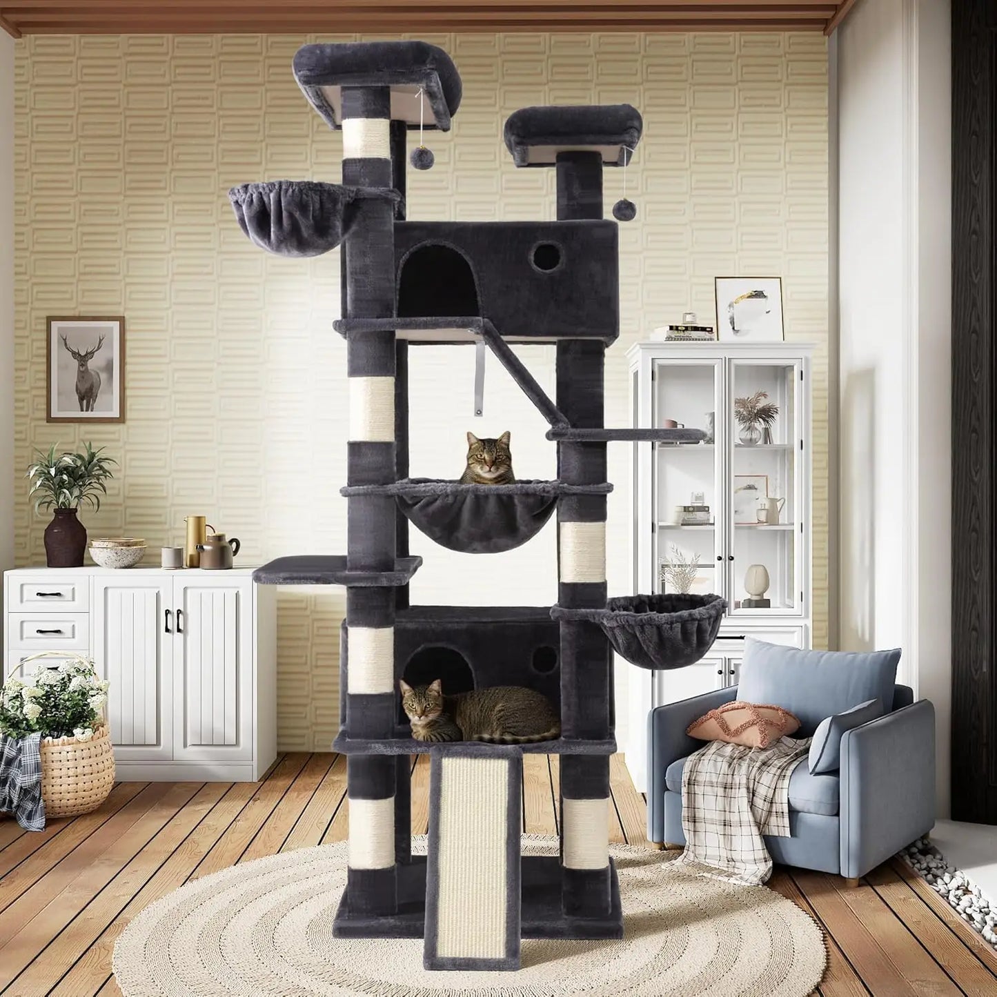 Three-Tier Cat Tree Tower With Hammock And Sisal Scratching Posts