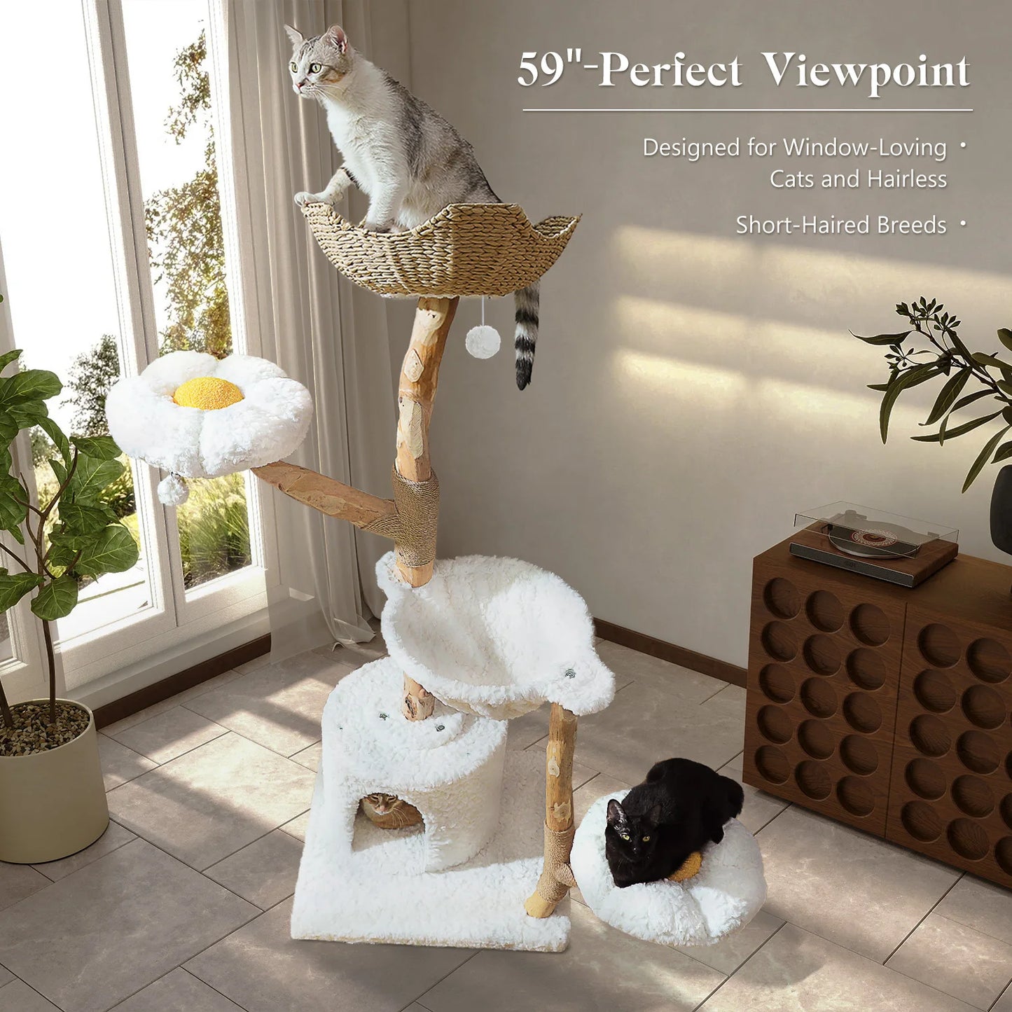 PEQULTI Solid Wood Cat Tree with Spacious Condo and Perches