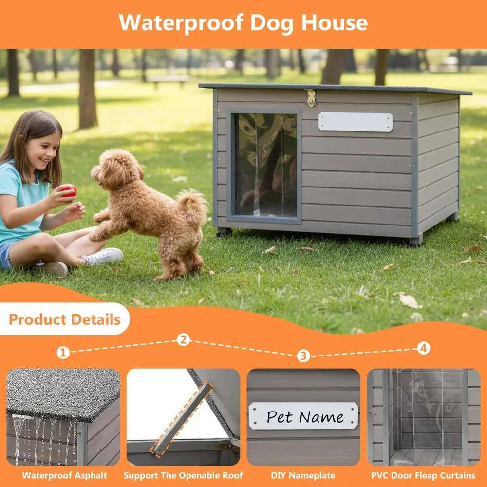 Premium Solid Wood Dog House With Weather Resistant Cover