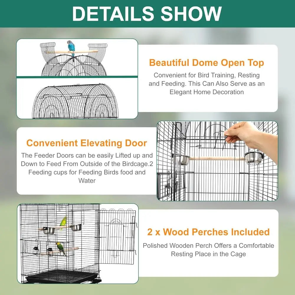 Open-Top Wrought Iron Bird Cage With Slide-Out Tray For Parrots And Cockatoos