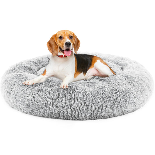 JHK Calming Dog Bed Washable Plush Faux Fur Anti Slip Round Bed